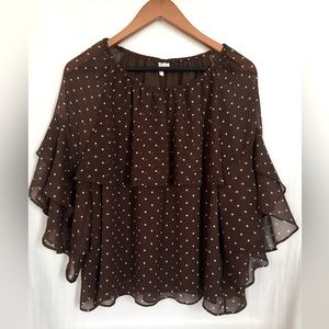 Perfect to wear with jeans. Cato shirt. Size large. Brown with white polka dots.